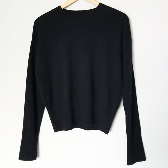 Banana Republic 100% Cashmere Wedge High Crewneck Sweater S Black Lightweight - Picture 2 of 14